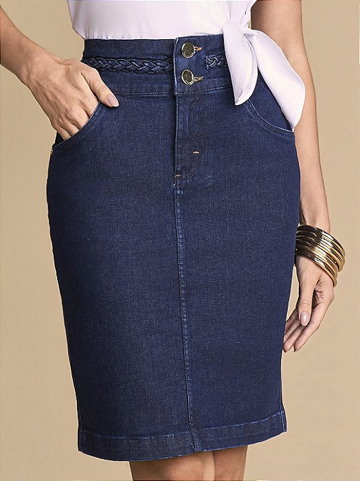 SAIA TRADICIONAL JEANS COM TRANÇA NO COS 55CM - TITANIUM