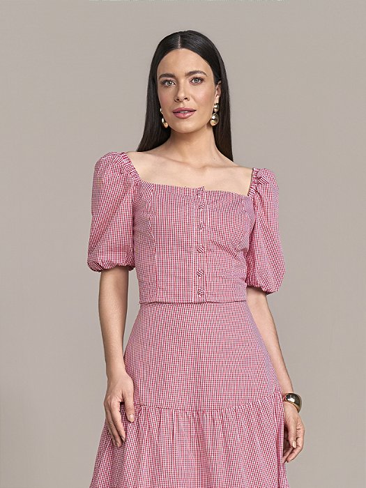 BLUSA EM TECIDO PLANO XADREZ VERMELHO - LAURA ROSA