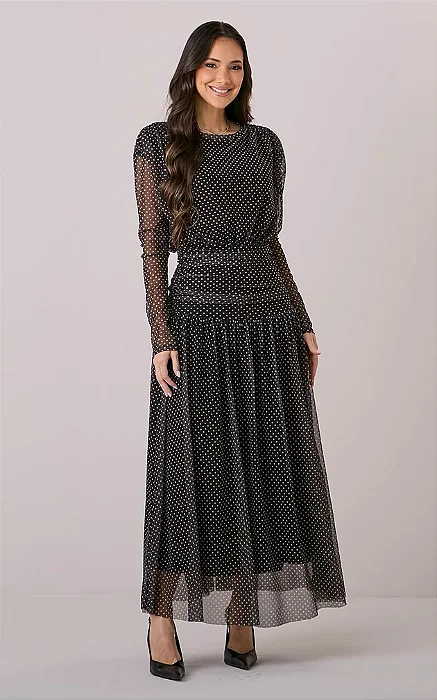 Vestido Longo com Drapeado Romana Preto - Tata Martello