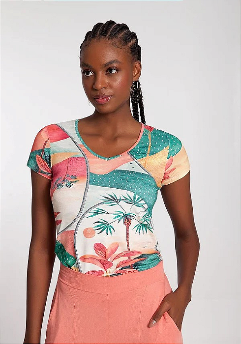 Blusa Estampada em Malha Viscose
