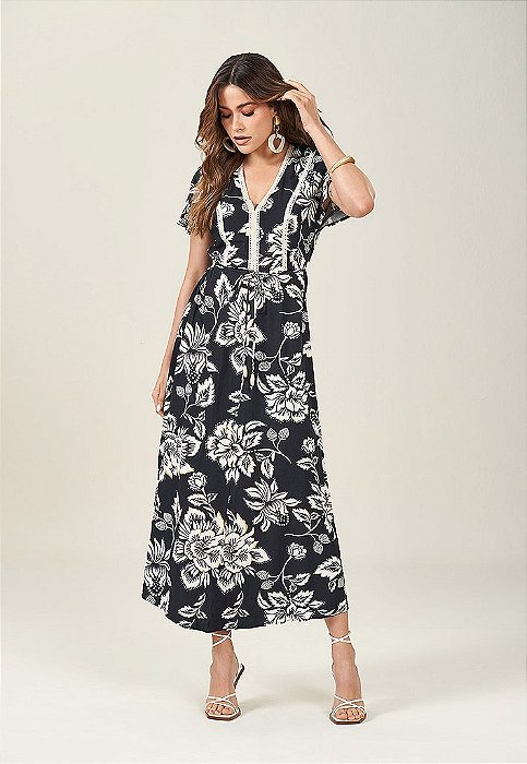 Vestido Longo de Manga Curta