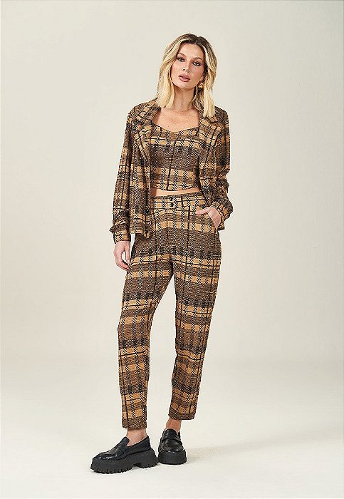 Calça xadrez em Malha Tweed London
