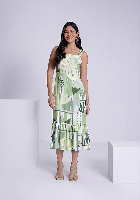 Vestido Midi Com Babado