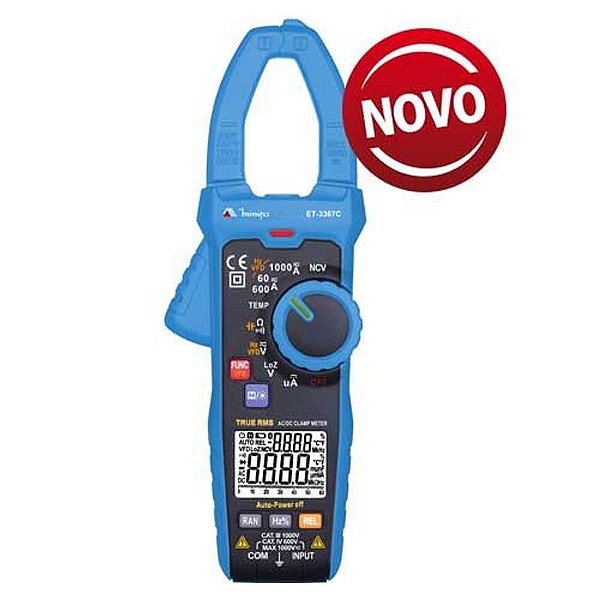 Alicate Amperímetro 6000 cont. CAT IV 600V / True RMS / Função NCV - Minipa ET-3367C