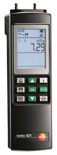 Instrumento de Medição de Pressão Diferencial de 0 a 100 hPa (Exatidão ±0.1 % do Valor Final) - Testo 521-2