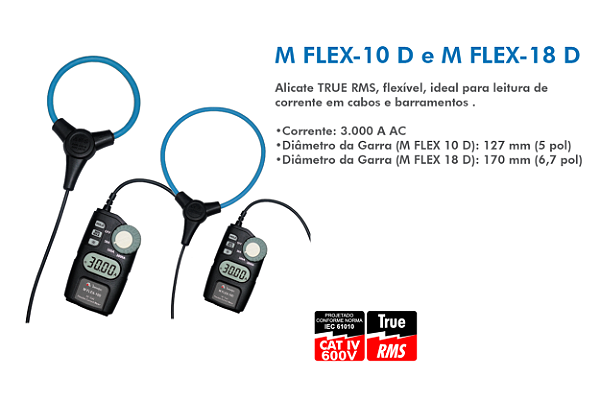 Garra de corrente flexível de até 3000A e 18" com display Minipa M FLEX-18D