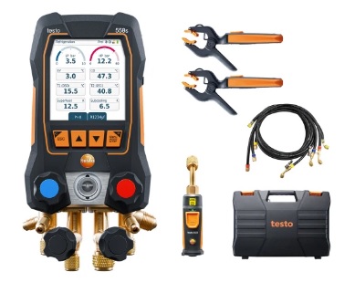 Kit Smart Vácuo Manifold Dig. Intelig. com Sondas de Temp. e Vácuo Sem Fio e Conjun de Mangueiras Testo 558S - 0564 5583