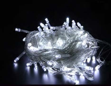 Pisca de Natal 50 Leds branco frio 8 Funções 5 Metros fio transparente bivolt.