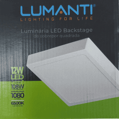 Luminária de Sobrepor Quadrada Backstage LED - 12W, 6500K, 1080lm, Autovolt - Dimensões: 160x160x24mm