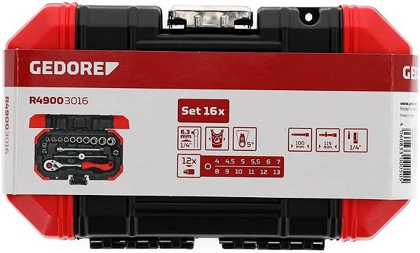 Jogo de soquetes 1/4″ sextavados, 16 peças - GEDORE RED