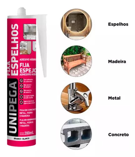 Adesivo Fixa Espelho 250ml/400gr Unipega Branco