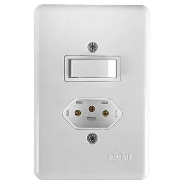 Conjunto Interruptor Simples 6A com Tomada 2P+T 10-20A 250V Stylus- ILUMI