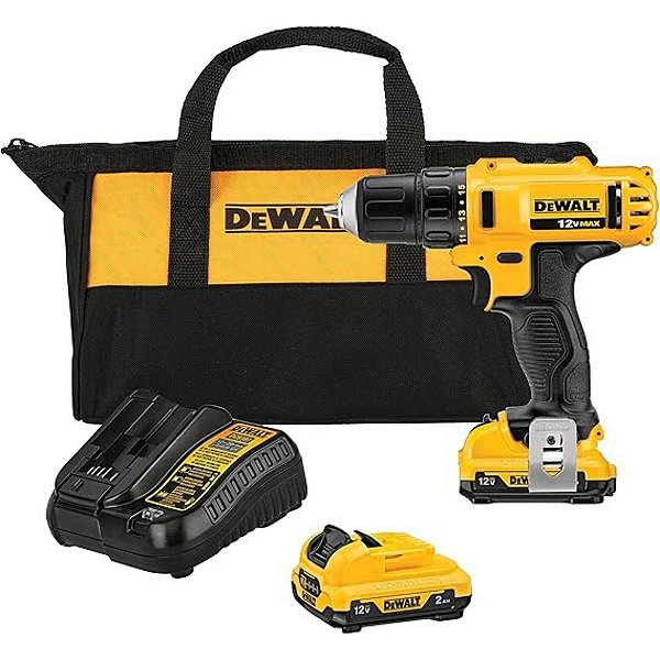DEWALT Parafusadeira e Furadeira de 3/8 Pol. (10mm) com 2 Baterias 12V Ion-Lítio 2.0Ah Bolsa e Carregador Bivolt DCD710D2