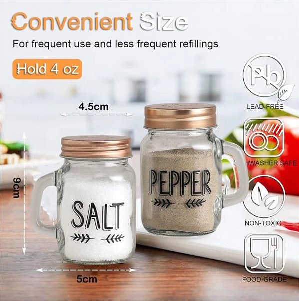 Conjunto de saleiro e pimenteiro de vidro com 2 peças