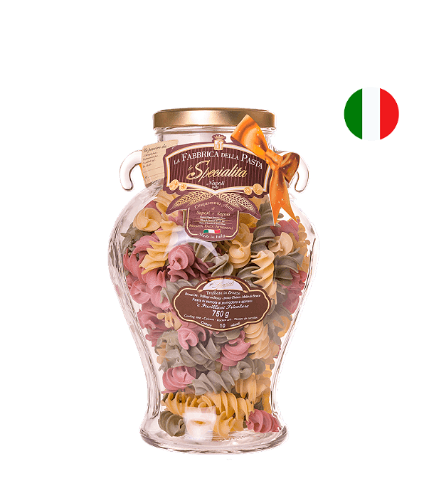 Macarrão Italiano Vaso Da Anfora Fusilloni Tricolore La Fabbrica Della Pasta Di Gragnano 750g