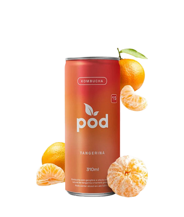 Kombucha de Tangerina Pod Probiótico Natural e Saudável 310ml