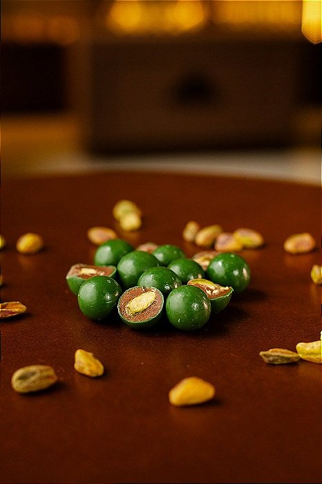Drágea de Pistache 45% Cacau ao Leite Zero Açúcar 80g