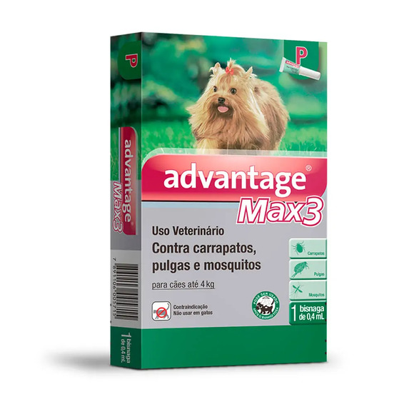 Antipulgas e Carrapatos Advantage Max3 0,4ml para Cães até 4kg