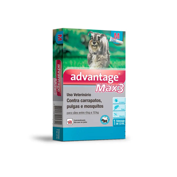 Antipulgas e Carrapatos Advantage Max3 1,0ml para Cães entre 4 e 10kg