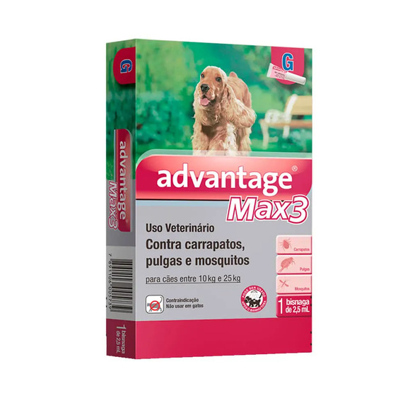 Antipulgas e Carrapatos Advantage Max3 2,5ml para Cães entre 10 e 25kg