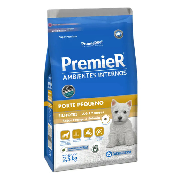 Ração Premier Ambientes Internos Cães Filhotes Raças Pequenas 2,5 kg