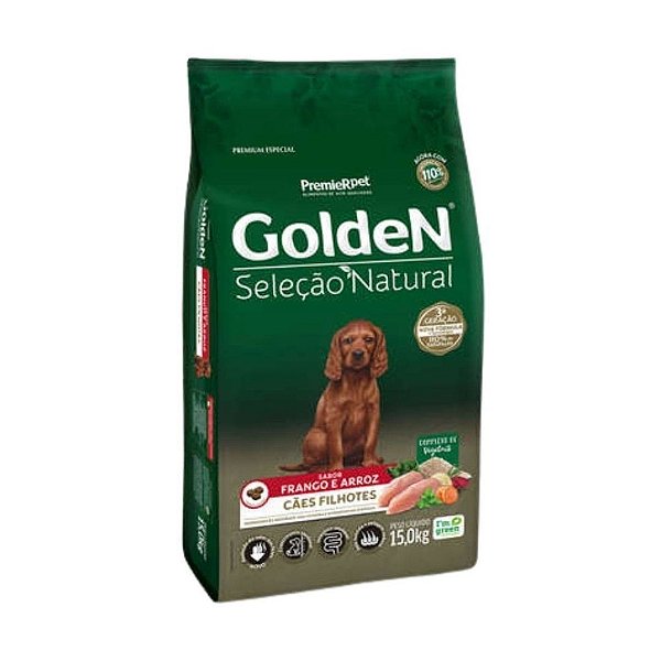 Ração Golden Seleção Natural Cães Filhotes Frango e Arroz 15 kg