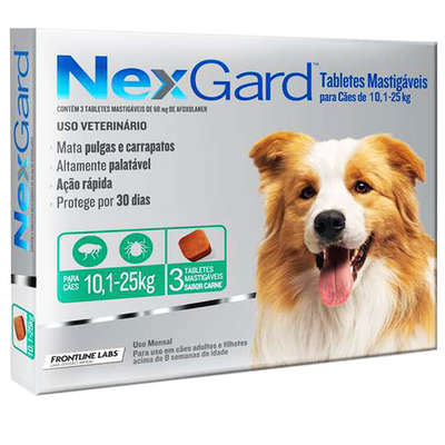 NexGard Antipulgas e Carrapatos para Cães de 10,1 a 25kg 3 tabletes