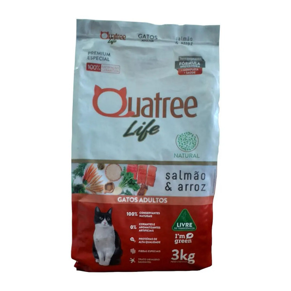 Ração Quatree Life Gatos Adultos Salmão Arroz 3 Kg