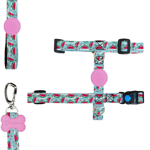 Kit H Para Cachorro Meuauau Melancia - Peitoral + Guia P