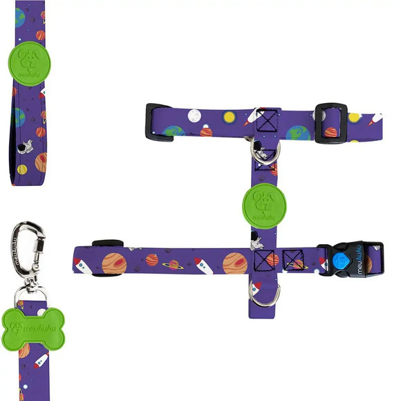 Kit H Para Cachorro Meuauau Space - Peitoral + Guia P