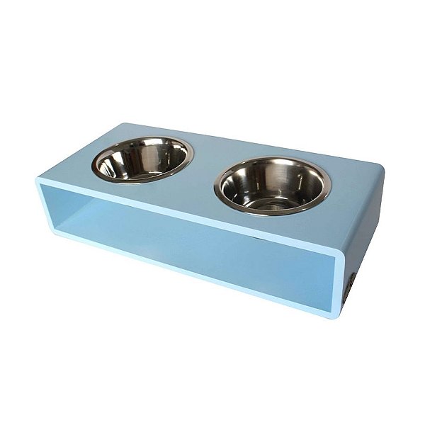 Comedouro Duplo Modern Hello Pet Azul Bebê M