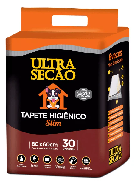 Tapete Higiênico Ultra Secão Preto com Carvão Ativado 80x60 30 Unidades