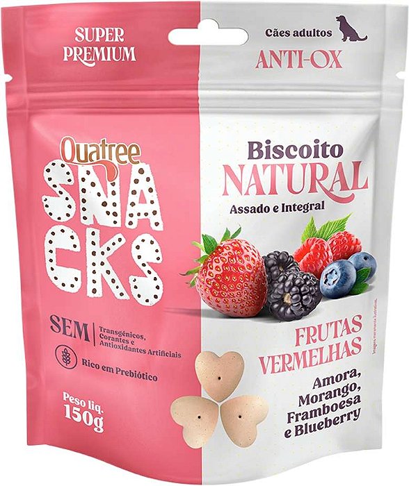Biscoito Natural Quatree Snacks para Cães Adultos Sabor Frutas Vermelhas 150g