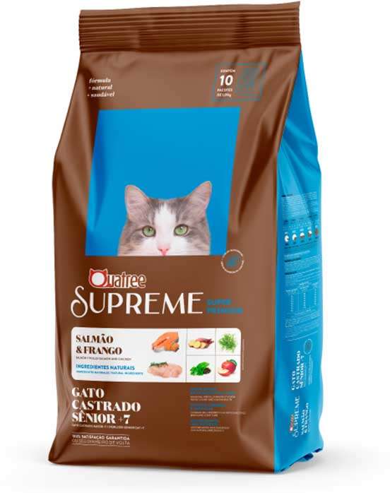 Ração Seca Quatree Supreme 7 + Salmão e Frango para Gatos idosos Castrados 10,1kg