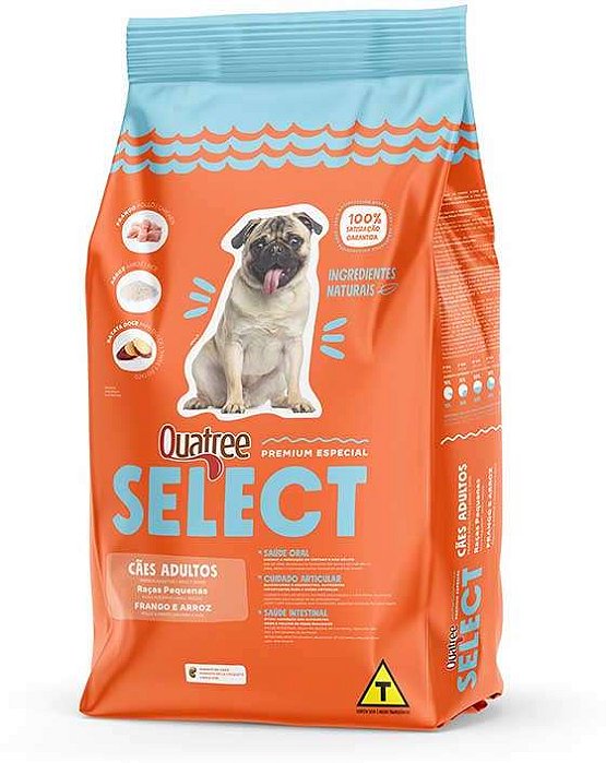 Ração Seca Quatree Select Frango e Arroz Cães Adultos Raças Pequenas 15kg