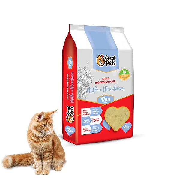 Areia Higiênica Great Pets Biodegradável Milho e Mandioca Fina 2kg