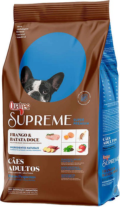 Ração Seca Quatree Supreme Frango e Batata Doce Cães Adultos Raças Pequenas 15kg
