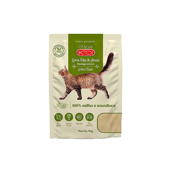 Areia Higiênica Kadi Grãos Finos Milho e Mandioca para Gatos 4 kg