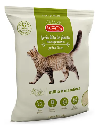 Areia Higiênica Kadi Grãos Finos Milho e Mandioca para Gatos 2 kg