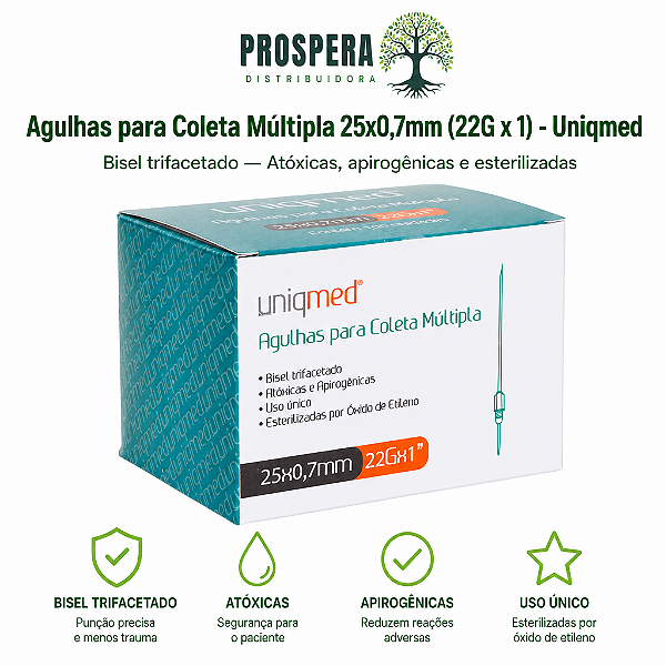 Agulha para Coleta Múltipla 25x0.7mm (22Gx1)