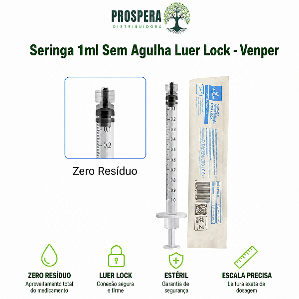 Seringa 1ml Sem Agulha - Luer Lock