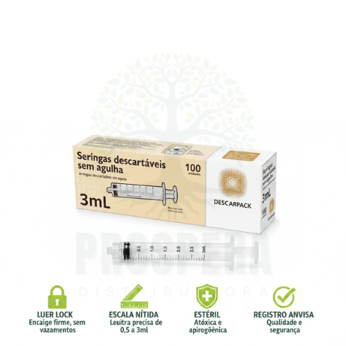 Seringa 3ml Sem Agulha Luer Lock (blister) - DESCARPACK