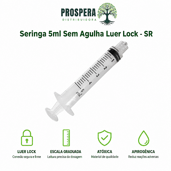 Seringa 5ml Sem Agulha - Luer Lock