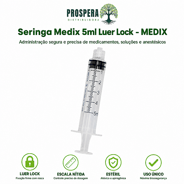 Seringa 5ml Sem Agulha - Luer Lock