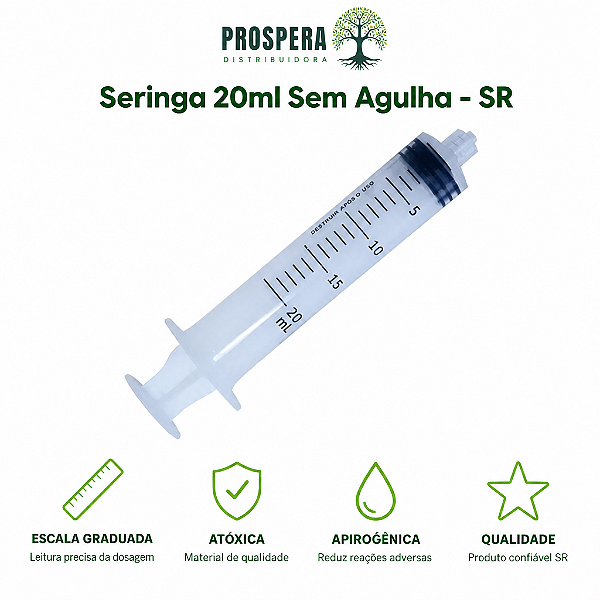 Seringa 20ml Sem Agulha - Luer Lock
