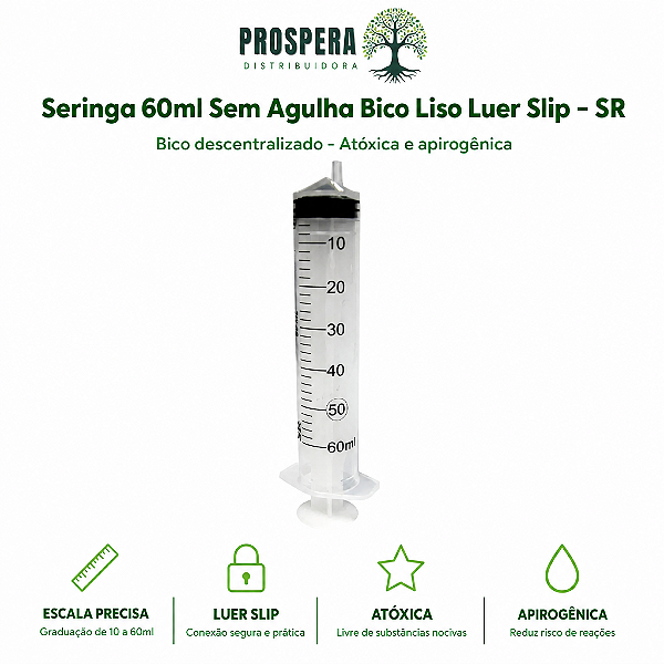 Seringa 60ml Sem Agulha - Luer Slip