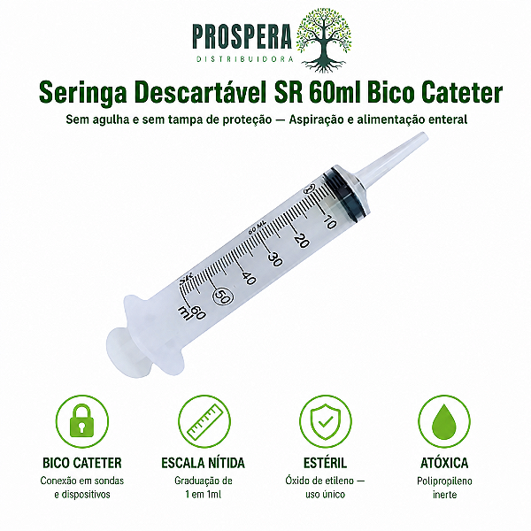 Seringa 60ml Sem Agulha - Bico Cateter