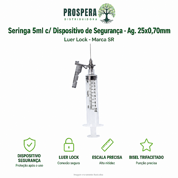 Seringa 5ml Com Agulha 25x0,70mm - Luer Lock