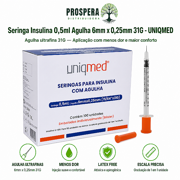 Seringa Insulina 0,5ml 6mm 31G Agulha Fixa