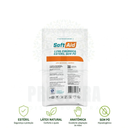 Luva Cirúrgica De Látex Estéril Sem Pó Soft+Aid (PAR)